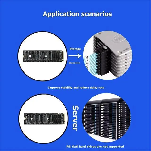 Alt view image 5 of 6 - M.2 NVMe to 5-Port SATA 3.0 Expansion Card JMicron JMB585 Chip Controller M2 Key-M to SATA3.0 6Gbps SSD Adapter