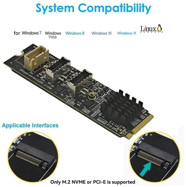 Alt view image 5 of 6 - M.2 NVME M-Key to 2 Port TYPE-C Adapter Card M.2 M Key NVME to Dual TYPE-E 10Gbps USB3.2 Front Panel Expansion Board