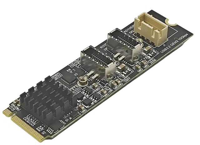 Alt view image 6 of 6 - M.2 NVME M-Key to 2 Port TYPE-C Adapter Card M.2 M Key NVME to Dual TYPE-E 10Gbps USB3.2 Front Panel Expansion Board