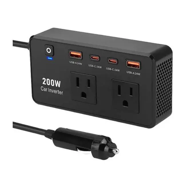 Alt view image 4 of 6 - Dual US Plug 200W Car Inverter C-Port Fast Charging USB 110V Power Supply Plug-In For Vehicles Trip Essentials