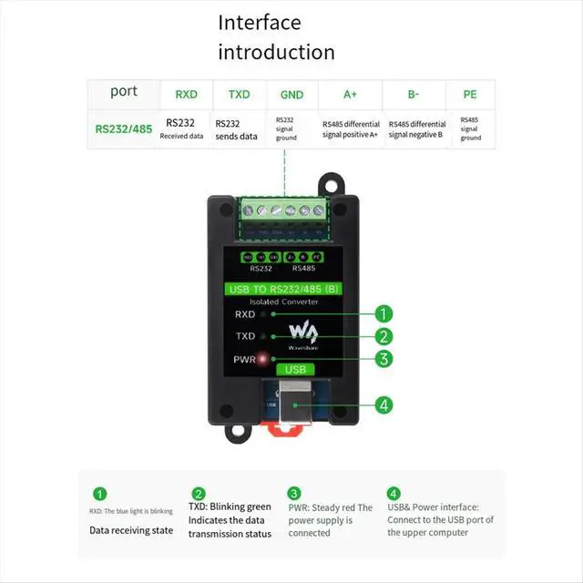 Alt view image 4 of 6 - Din Rail USB to RS232/485 Industrial Grade Isolated Converter FT232RNL Support Wall-Mount and Rail-Mount