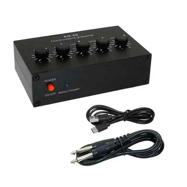 Alt view image 6 of 6 - -50 Instrument Pre-Amplifier 4-Band Equalizer 6.35mm TR 3.5mm TRS Rechargeable Pre-Amplifier for Piezoelectric Pickups