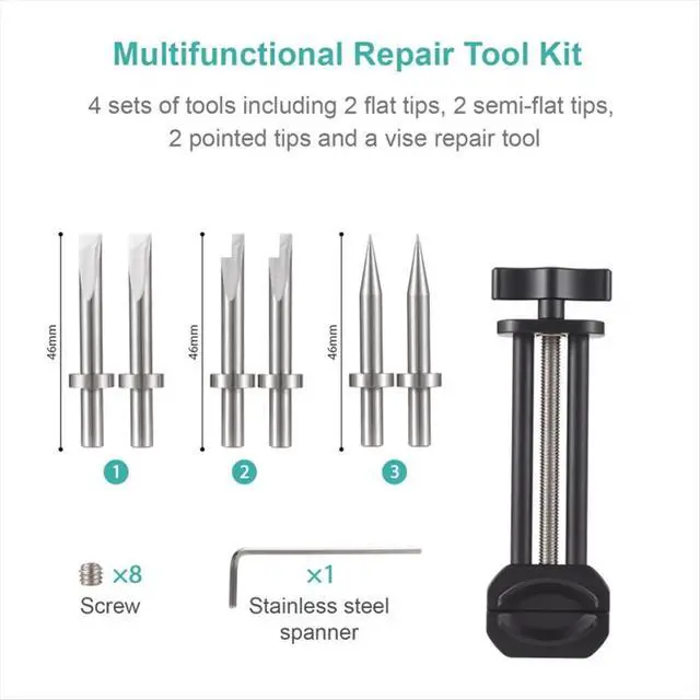 Alt view image 6 of 6 - Camera Repair Tool with Detachable Flat & Pointed Tips for Camera Lens All Metal Lens Repair Set with 6 Tips 8 Screws