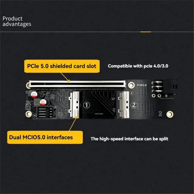 Alt view image 5 of 6 - 2 Port MCIO 5.0 to PCI-E 5.0 X16 Adapter Card with GPU 6Pin Power Port for Graphics Card Server