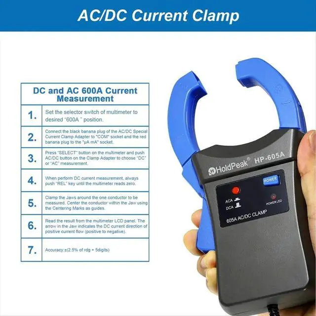 Alt view image 4 of 6 - -605A Clamp Adapter 600A Current Power LED 45mm Jaw Digital Clamp Multimeter for Multimetro