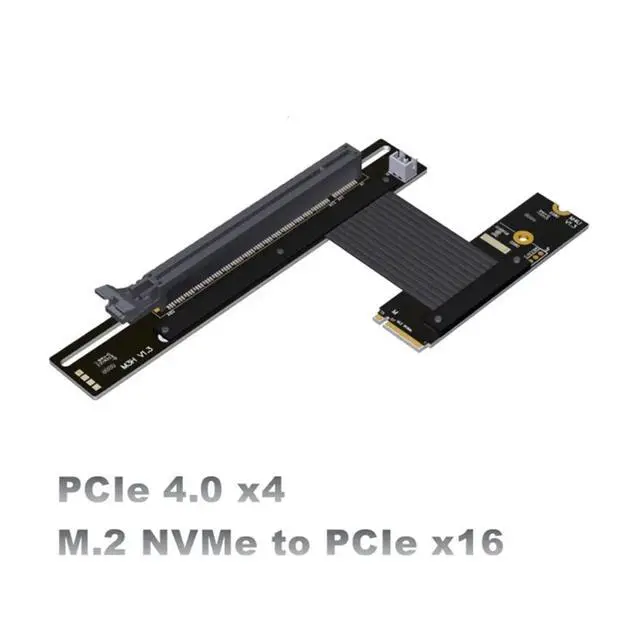 Alt view image 4 of 6 - PCIe 4.0 M.2 NVME to X16 Riser Cable 90° Turn Graphics Card Extender for M.2 NVMe Key-M SSD Extension Gen4x4 M43UF
