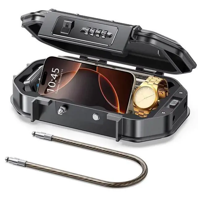 Alt view image 6 of 6 - Travel Safe Lock Box Waterproof 4-Digit Combination Personal Beach Safe Removable Steel Cable Security Case
