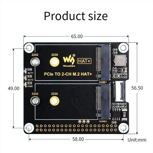 Alt view image 5 of 6 - Adapter Board PCIe to 2-CH M.2 HAT+ On-Board Indicators Power Monitor Chip EEPROM for 5