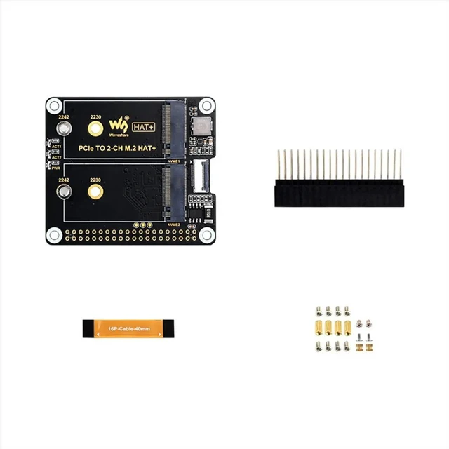 Alt view image 6 of 6 - Adapter Board PCIe to 2-CH M.2 HAT+ On-Board Indicators Power Monitor Chip EEPROM for 5