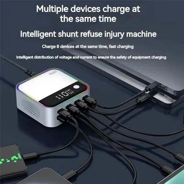Alt view image 5 of 6 - 120W 8 Port Multi USB A Type C QC3.0 Gan PD 100W Fast Charging Station For Laptop Phone Pad Headphones