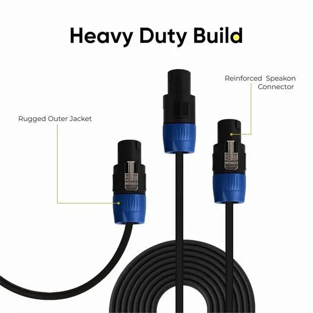 Alt view image 4 of 6 - 2 Pack Speakon Cables 16FT Speaker Cable Heavy-Duty Speaker Cord for Amps, PA Systems, DJ & Stage Audio