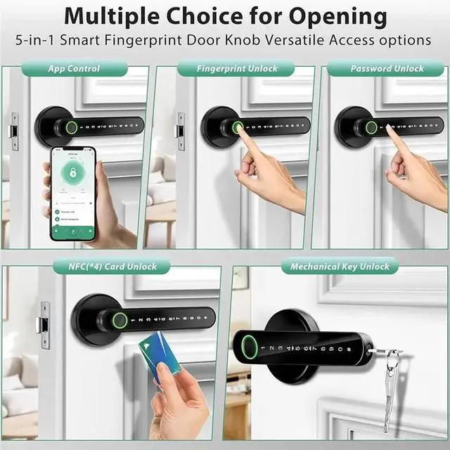 Alt view image 5 of 6 - Keyless Entry Door Locks With Handle, Fingerprint Door Lock For Bedroom, APP Controlled Wireles Smart Door Lock
