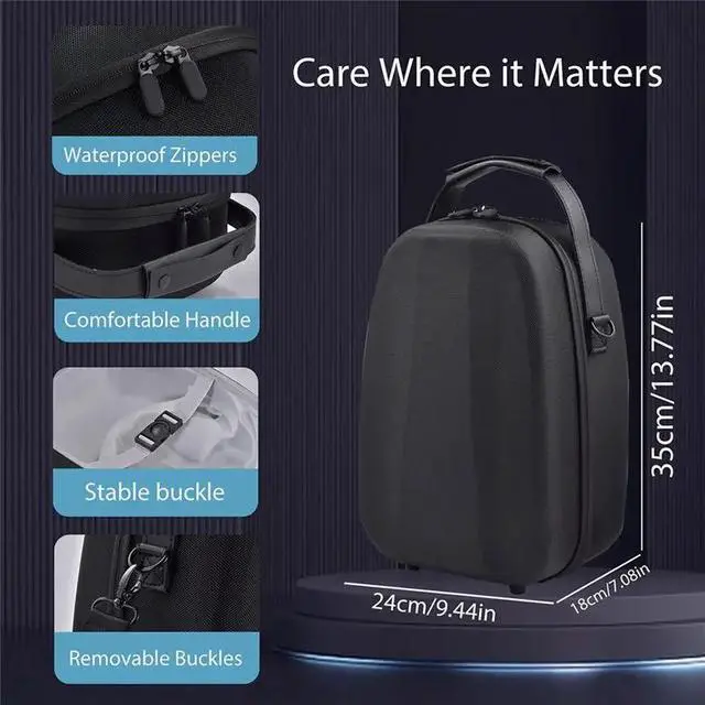 Alt view image 6 of 6 - Storage Bag for PS VR2 VR Headset Handbag Shockproof Carrying Case Waterproof Protective Cover-Black