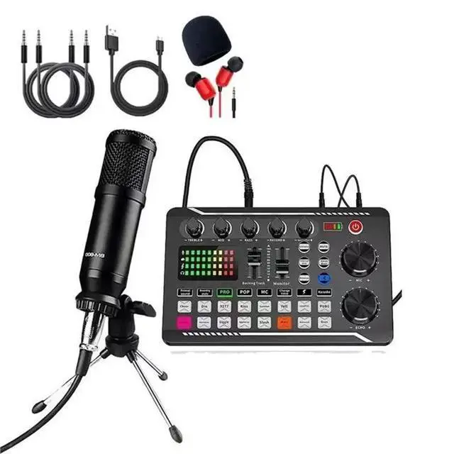 Alt view image 4 of 6 - F998 Sound Card Podcast Equipment Bundle,With Microphone Set ,Music/Recording Live Streaming For DJ Disco Device B