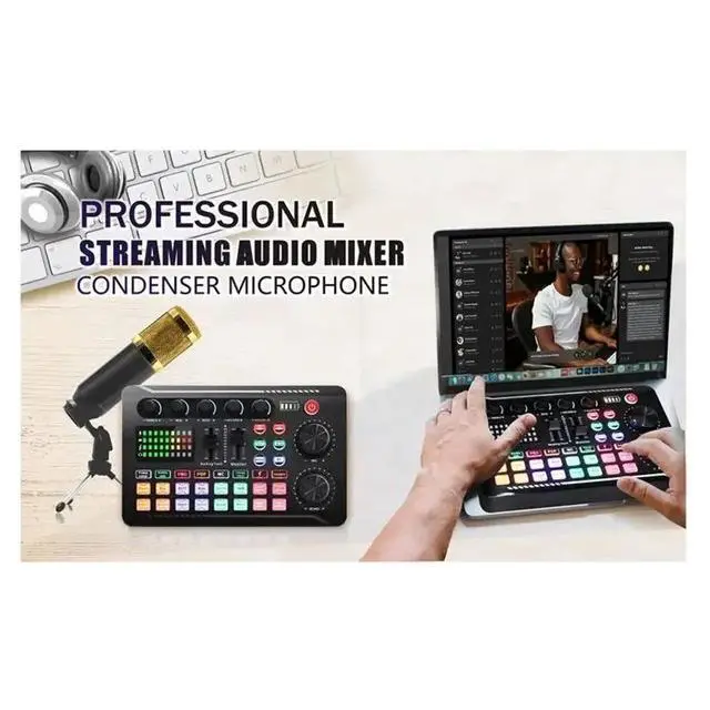 Alt view image 6 of 6 - F998 Sound Card Podcast Equipment Bundle,With Microphone Set ,Music/Recording Live Streaming For DJ Disco Device B