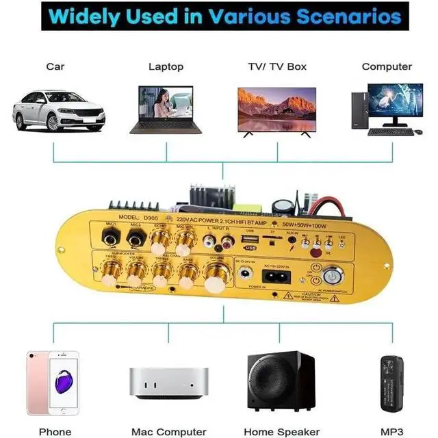 Alt view image 6 of 6 - D900 Bluetooth 5.0 Amplifier Board Hifi Audio Amplifier Bluetooth Amplifier Board EU Plug