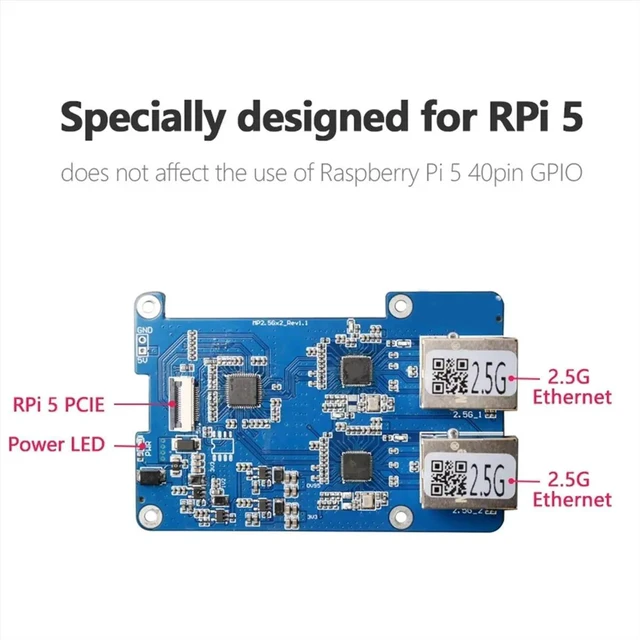 Alt view image 5 of 6 - MP2.5GD for Rasbperry Pi 5 PCIE to Dual 2.5G Ethernet HAT RTL8125 Expansion Board Support for RPi OS and