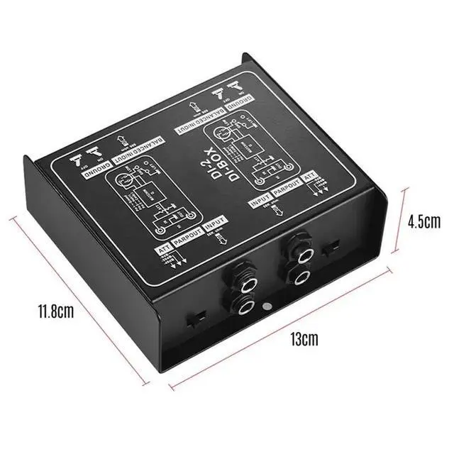 Alt view image 4 of 6 - Premium Direct Injection Molded Audio Box - Passive DI Unit Canceller with Input Pad for Guitar and Connections