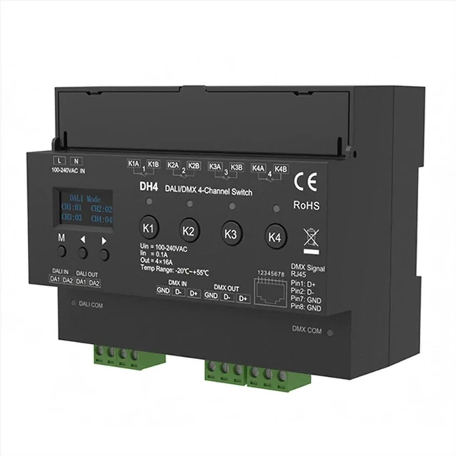 Alt view image 5 of 6 - For 4-Channel Switch With OLED Display Screen Relay 4CH Dry Contact Output 4 Address -RDM Din Rail 100-240VAC