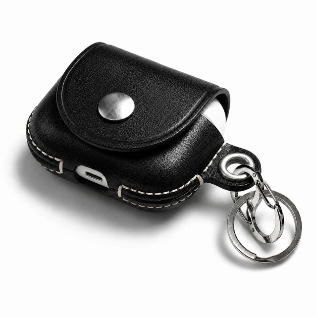 Main image of VogDUO Genuine Leather AirPods Pro 3 Case - Handcrafted Protective Holder Anti-Lost S-biner Carabiner Hook, Compatible with Apple AirPods Pro 2/3 (Black)
