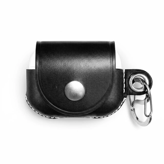 Alt view image 2 of 5 - VogDUO Genuine Leather AirPods Pro 3 Case - Handcrafted Protective Holder Anti-Lost S-biner Carabiner Hook, Compatible with Apple AirPods Pro 2/3 (Black)