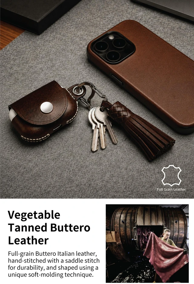 Alt view image 4 of 5 - VogDUO Genuine Leather AirPods Pro 3 Case - Handcrafted Protective Holder Anti-Lost S-biner Carabiner Hook, Compatible with Apple AirPods Pro 2/3 (Black)