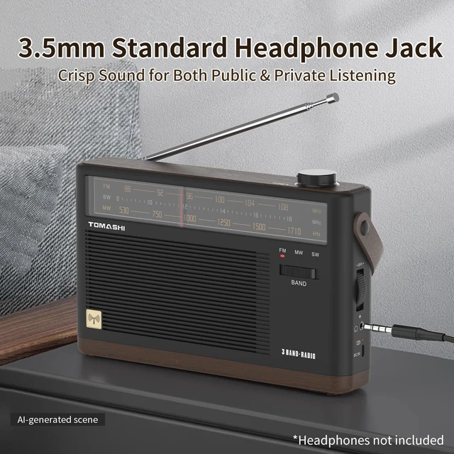 Alt view image 5 of 5 - TOMASHI Portable AM FM SW Radio, Retro Transistor Radio, Type-C Charging