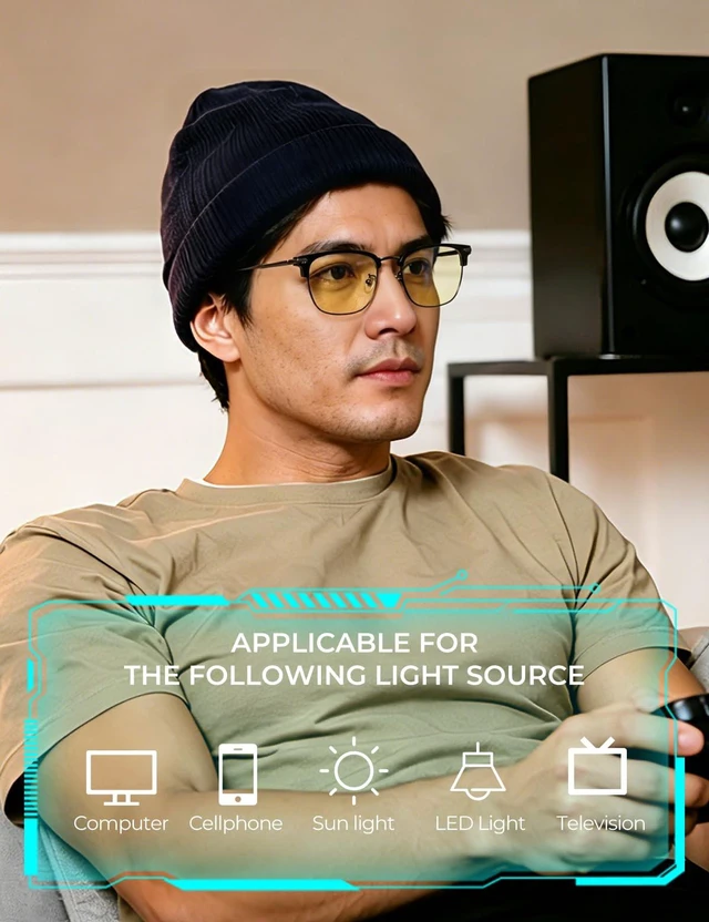 Alt view image 2 of 5 - ZanyLen Blue Light Glasses ^^ Men Browline Gaming Glasses ^^ Anti Eye Strain & Migraine Blue Blocker Eyeglasses