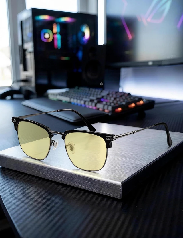 Alt view image 3 of 5 - ZanyLen Blue Light Glasses ^^ Men Browline Gaming Glasses ^^ Anti Eye Strain & Migraine Blue Blocker Eyeglasses