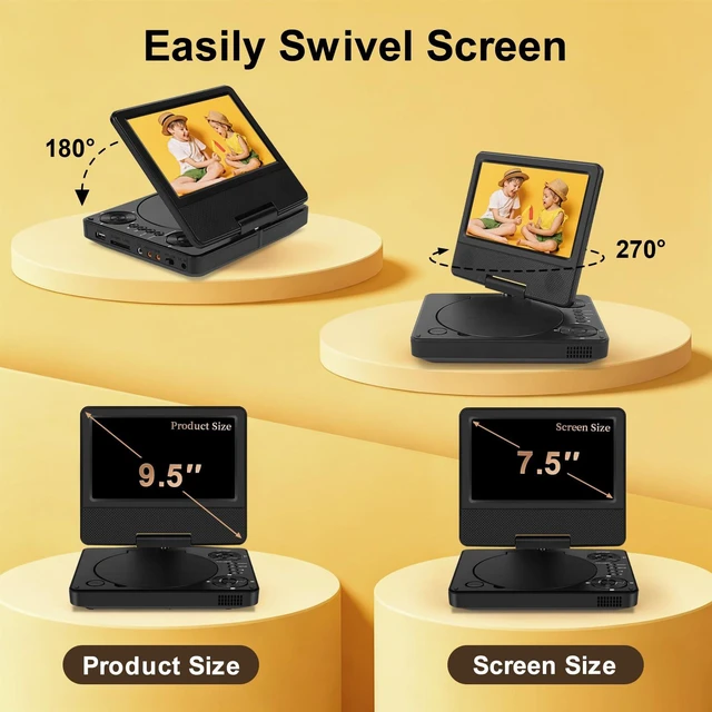 Alt view image 3 of 5 - HotHat 9.5" Portable DVD Player for Car with 7.5" Swivel Screen