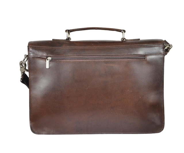 Alt view image 4 of 5 - Full Grain Leather Messenger Bag Laptop Bag Vintage Briefcase Bag For Office College with Adjustable Shoulder Strap Handcrafted with Multiple Compartments Fits 15.6 Inch Laptop