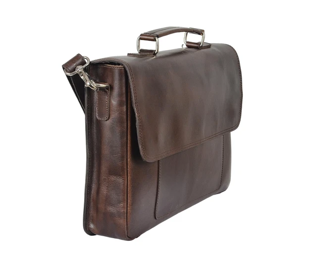 Alt view image 5 of 5 - Full Grain Leather Messenger Bag Laptop Bag Vintage Briefcase Bag For Office College with Adjustable Shoulder Strap Handcrafted with Multiple Compartments Fits 15.6 Inch Laptop