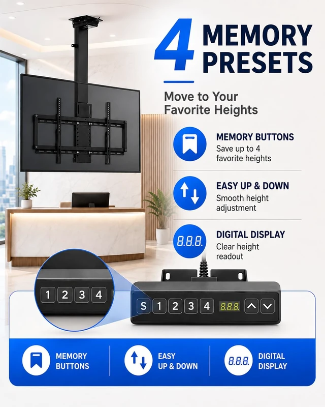 Alt view image 3 of 5 - Motorized Ceiling TV Mount for 3270 in TVs, Manual 360 Swivel(35.4inch)