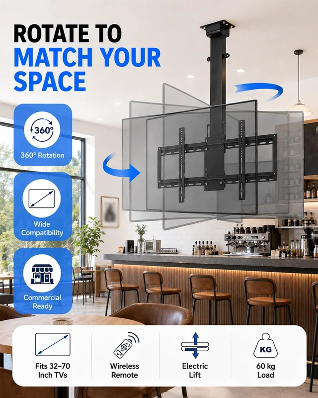 Alt view image 4 of 5 - Motorized Ceiling TV Mount for 3270 in TVs, Manual 360 Swivel(35.4inch)