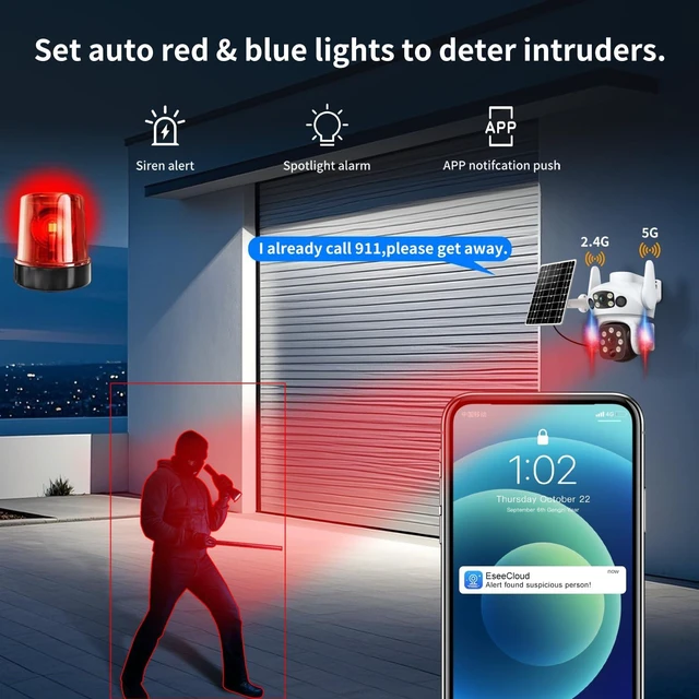 Alt view image 5 of 5 - ORAXIUM Solar Camera Outdoor Wireless, Dual Lens Security Camera for Home & Farm, Light Alarm & Color Night Vision, Outdoor Camera Two-Way Audio (1 Pack)
