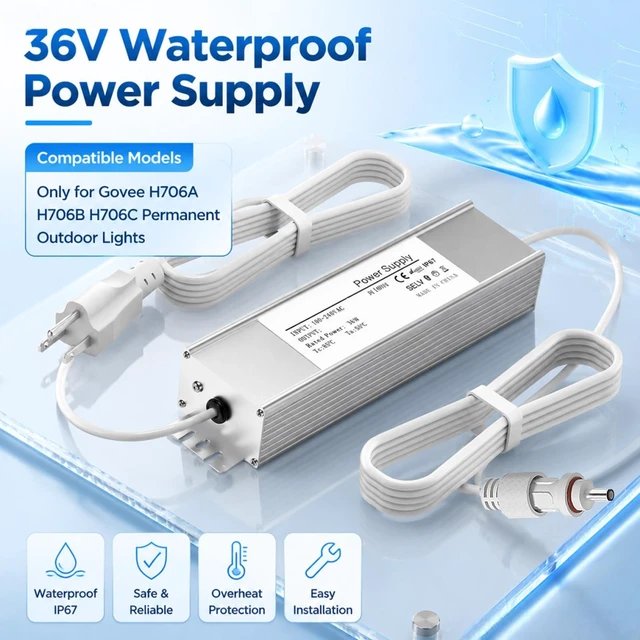Alt view image 2 of 5 - 36V 3A Waterproof Power Adapter for Govee Permanent Outdoor Light Series H706A H706B H706C