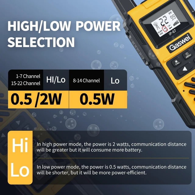 Alt view image 3 of 5 - Gaswei G1pro Walkie Talkie Long Range IP67 Waterproof 22 Channels(2 Pack)
