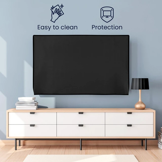 Alt view image 2 of 5 - kwmobile Indoor 75" TV Cover Television Dust Cover Screen Protector TV Screen Dust Protection Synthetic Fabric Black