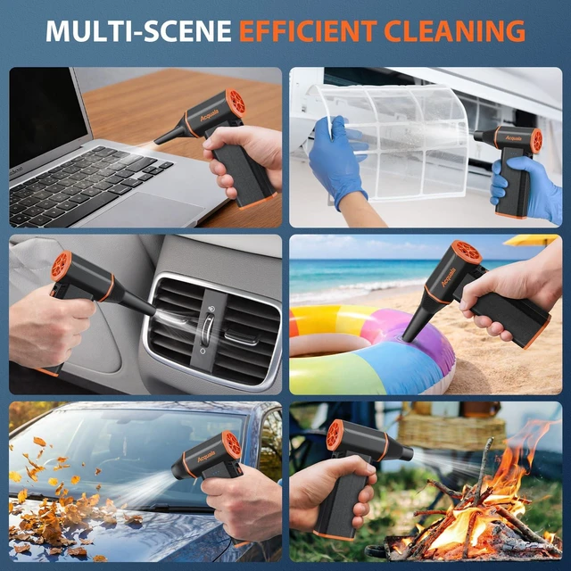 Alt view image 4 of 5 - Compressed Air Duster, 160000RPM Ultra Powerful Electric Air Duster, 3-Speed Adjustable Air Blower, Rechargeable Cordless Mini Blower for Keyboard, Computer, Electronics, Car, Home & Outdoor Cleaning