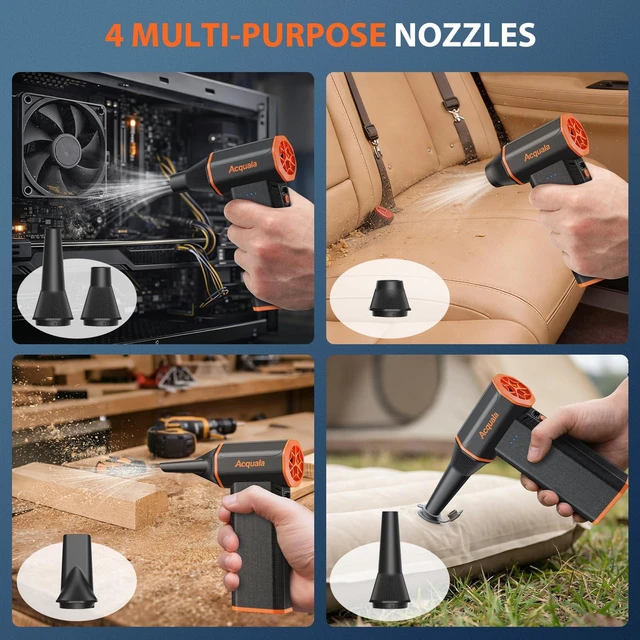Alt view image 5 of 5 - Compressed Air Duster, 160000RPM Ultra Powerful Electric Air Duster, 3-Speed Adjustable Air Blower, Rechargeable Cordless Mini Blower for Keyboard, Computer, Electronics, Car, Home & Outdoor Cleaning