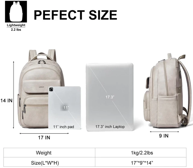Alt view image 3 of 5 - Leresas 37L Backpack Purse for Women Men Vegan Leather Teacher College Bag Daypack Work Business Back Pack Fashion Travel Back Pack Light Grey