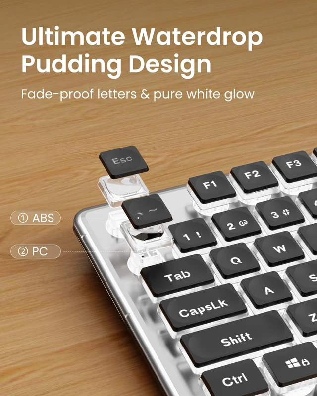 Alt view image 2 of 5 - SEUNKWANG Wired Keyboard with White Backlight Pudding Keycaps, Black