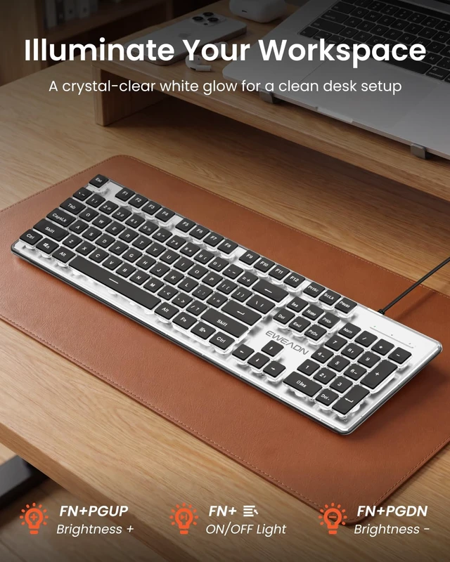 Alt view image 4 of 5 - SEUNKWANG Wired Keyboard with White Backlight Pudding Keycaps, Black