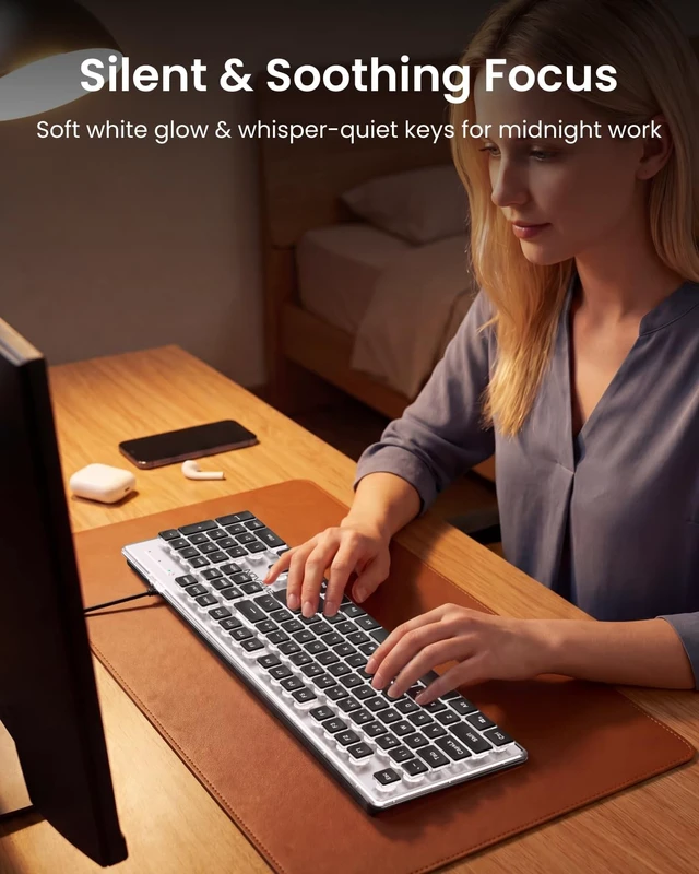 Alt view image 5 of 5 - SEUNKWANG Wired Keyboard with White Backlight Pudding Keycaps, Black