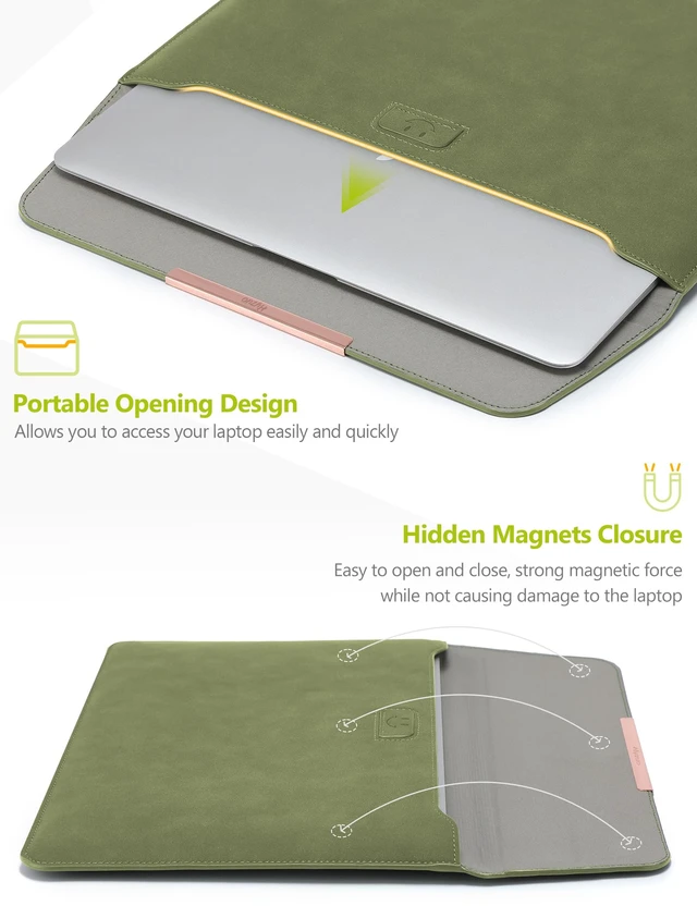 Alt view image 4 of 5 - HYZUO 15 Inch Laptop Sleeve Case Bag with Stand Feature, Olive Green