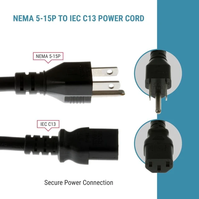 Alt view image 4 of 5 - CablesAndKits Heavy Duty AC Power Cord 20ft, 14AWG NEMA 5-15P to IEC C13