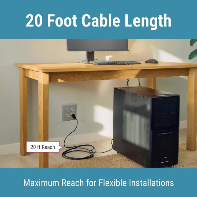 Alt view image 5 of 5 - CablesAndKits Heavy Duty AC Power Cord 20ft, 14AWG NEMA 5-15P to IEC C13