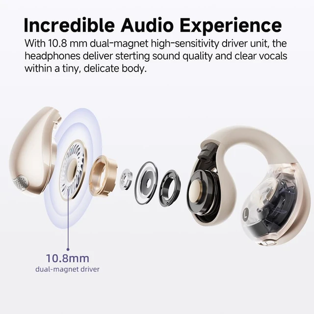 Alt view image 3 of 5 - QCY Crossky C30 Open Ear Headphones Wireless Bluetooth, Clip-On Earbuds with 4 ENC Noise Cancelling Mic, Stable Fit, Dual Connection, EQ Customized, Sports Earphones for Workout/Running
