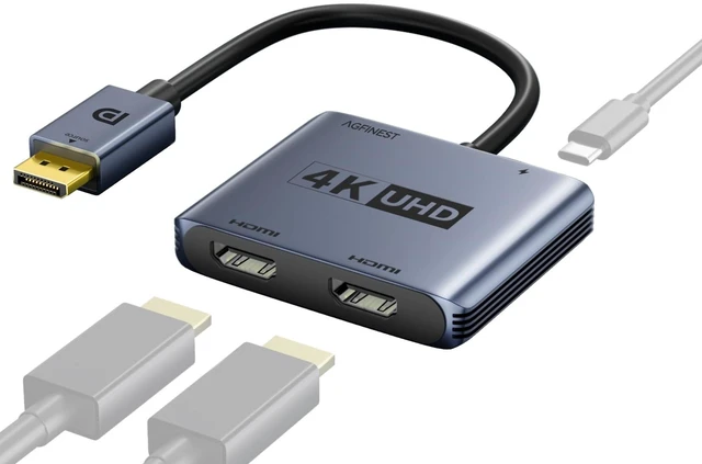Main image of DisplayPort to Dual HDMI Adapter 4K60Hz Display DP 1.4 to 2 HDMI Monitor