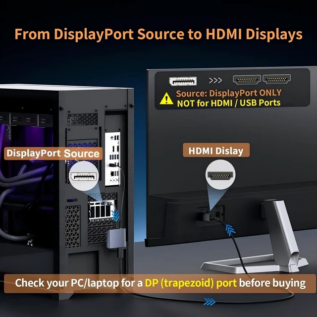 Alt view image 2 of 5 - DisplayPort to Dual HDMI Adapter 4K60Hz Display DP 1.4 to 2 HDMI Monitor